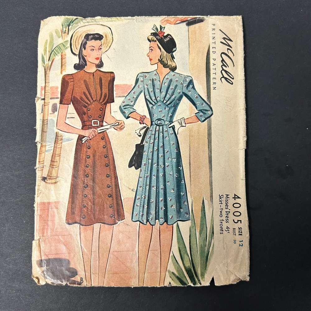 Vintage 1940 McCall Sewing Pattern 4005 Misses Dress Size 12